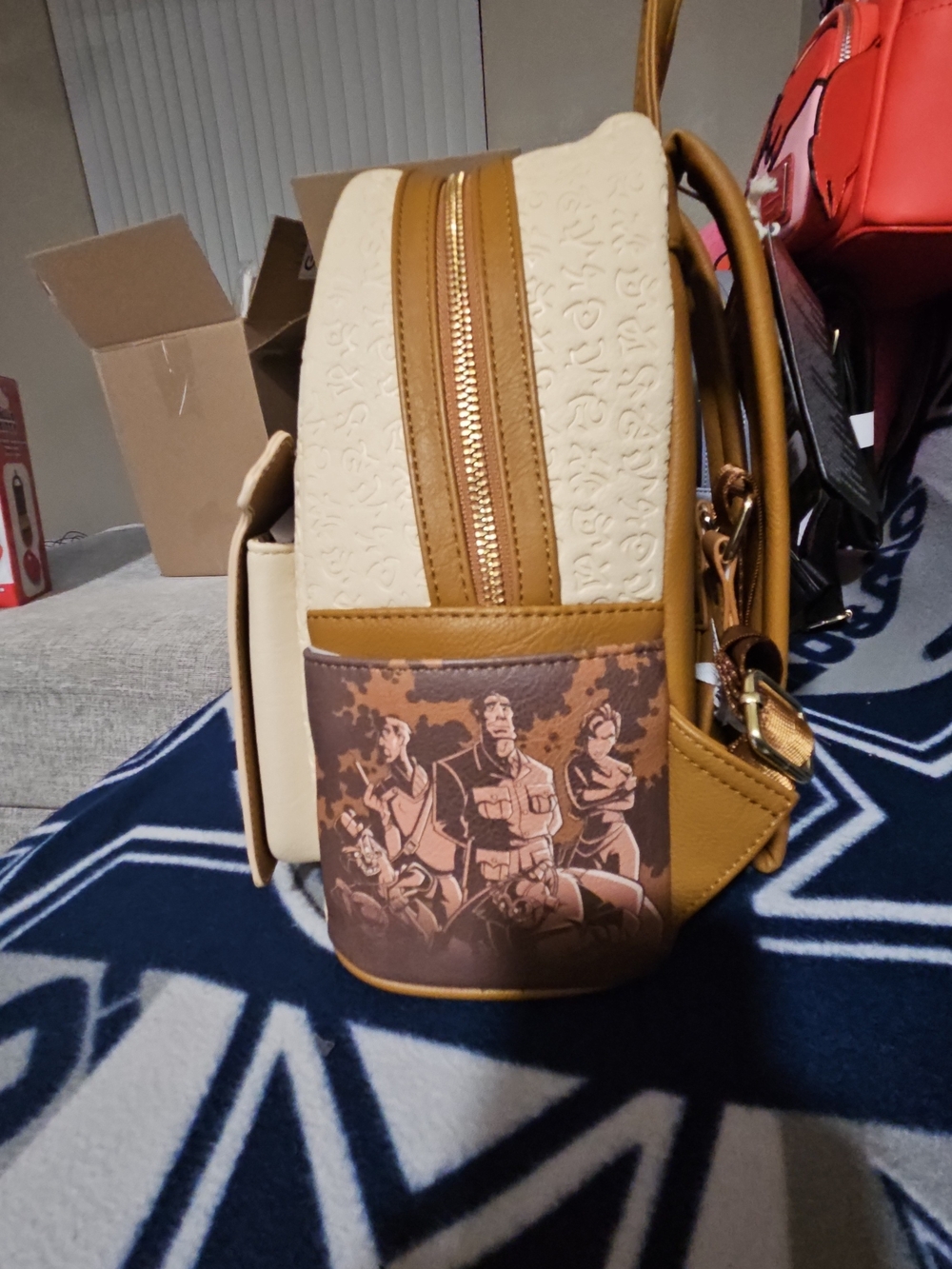 Loungefly Cream and Tan Character Print Backpack